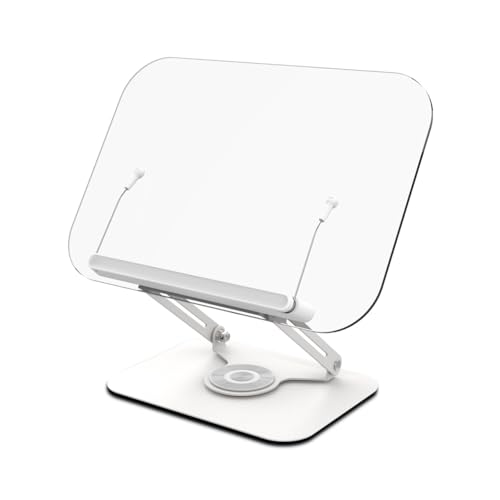 LWECMGSA White Rotatable Book Stand Carbon Steel Reading Rack Acrylic Holder