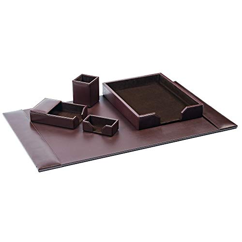 DACASSO Bonded Leather Desk Set - Luxury Leather Desk Pad & Desk Organization Essentials - Office Organization & Executive Desk Decor - (Dark Brown, 5 Piece)