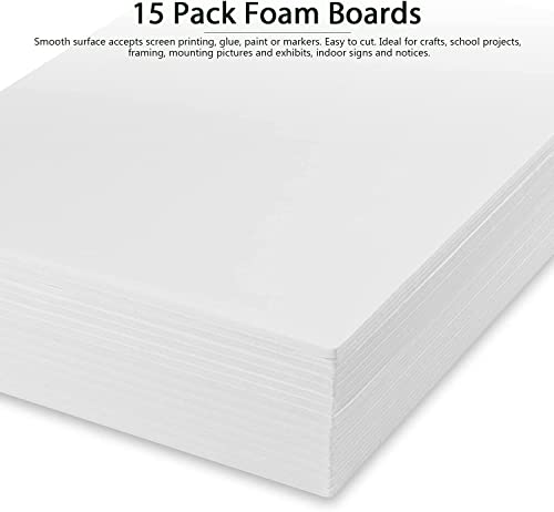 15 Pack White Foam Board, 11.8x15.7 Inch Polystyrene Foam Sheets for Arts, Crafts, School Projects & Presentations