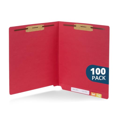 Blue Summit Supplies 100 Red End Tab Fastener File Folders, Letter Size