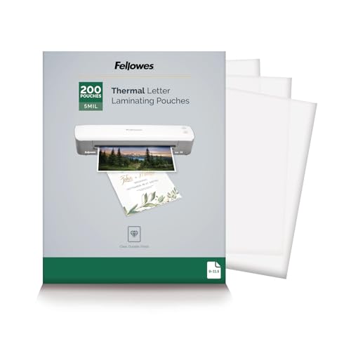 Fellowes Thermal Clear Laminating Pouches, Letter Size Sheets, 5 Mil, 200pk