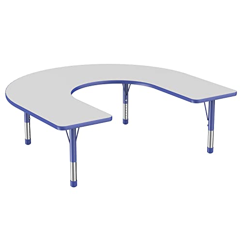 FDP 60" x 66" Horseshoe Table with Chunky Legs - Gray/Blue, 10095-GYBL