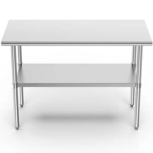 Stainless Steel Table for Prep & Work, 30x48 Inches, Metal Commercial Heavy Duty Table with Adjustable Under Shelf for Restaurant, Home and Hotel