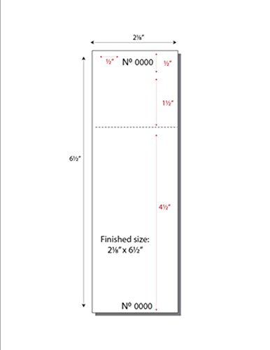 Print-Ready Numbered Ticket Sheets, 4-1/4" x 6-1/2", 2 Tickets Per Sheet, Perfed Stubs and Consec Numbers, Ticket Size: 2-1/8" x 6-1/2" on White 65lb Cover - 250 Sheets (500 Tickets)