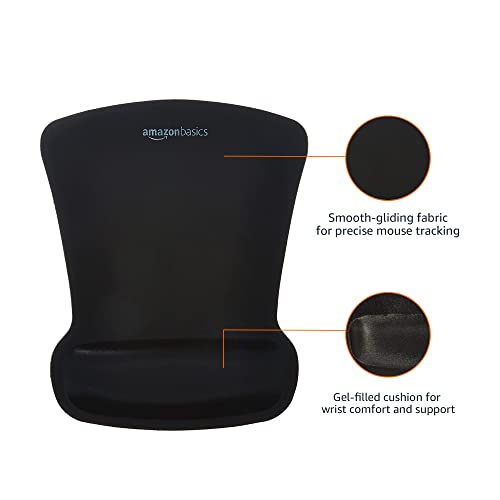 Amazon Basics Ergonomic Mouse Pad with Wrist Support for Pain Relief, Gel-Filled Cushion, Non-Slip Rubber Grip Base, 10.1 x 8.1 Inches, Black, 20-Pack