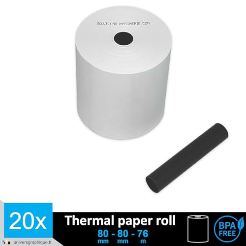 Refill of 20 Rolls Thermal Paper for Cash Register Standard Cash Register Roll 80 x 80 Mandrel 12 mm Thermal Paper 50 g for Cash Register Printer Thermal Balance