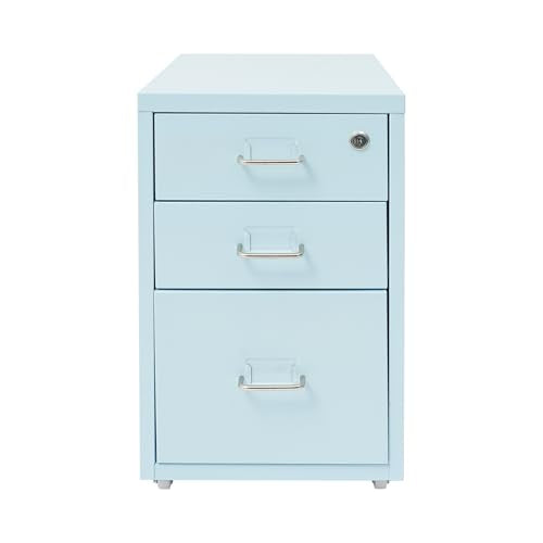Jongpinth File Cabinet with Lock, 3-Drawer Vertical File Cabinet, 11 * 16 * 18.3In Metal File Cabinet with Wheels for Home Office (Blue)