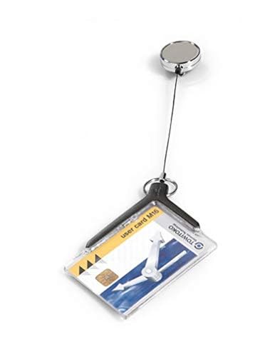 DURABLE Badge Holder Deluxe with Retractable Reel, Charcoal, Pack of 10 (830758)