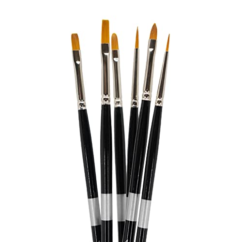 Trekell Golden Taklon Acrylic Paint Brush Set - Assorted Professional Paint Brushes for Oil Paint, Watercolor, and Gouache - 10" Brush Handles, 6 Piece Set