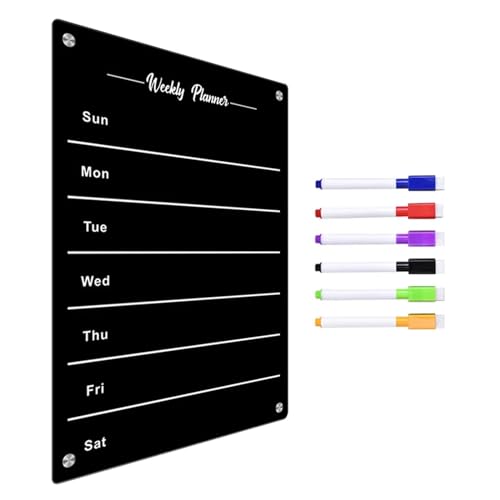 Magnetic Dry Erase Board for Fridge, Acrylic Planner with 6 Pens