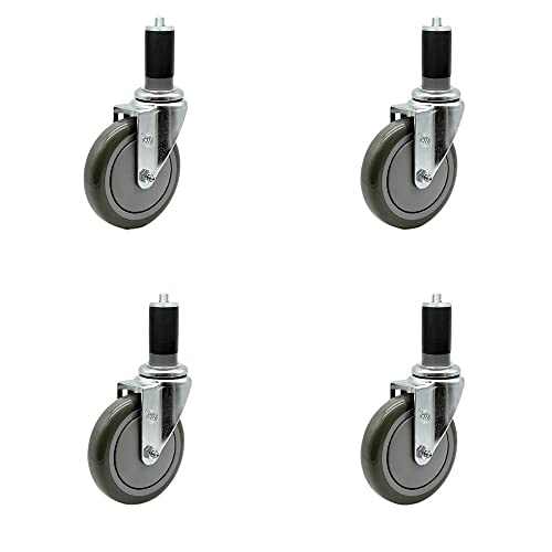 Regency Work Table and Equipment Stand Replacement Caster Set – 5 Inch Gray Polyurethane Wheel - 4 Swivel Casters - Set of 4 - Service Caster Brand