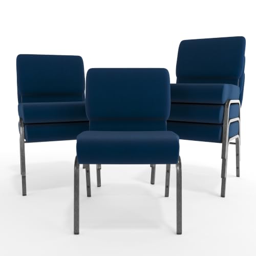 Flash Furniture HERCULES Series 21''W Stacking Church Chair in Navy Blue Fabric - Silver Vein Frame