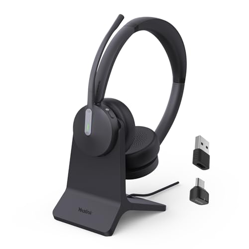 Yealink BH70 with Stand, Wireless Teams Headset with AI Mic Flip-to-Mute