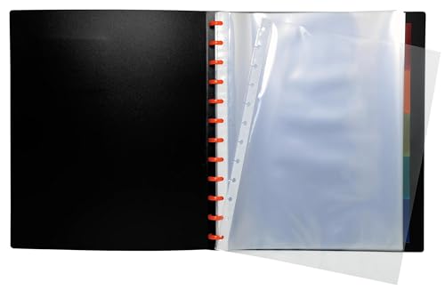 Exacompta - Ref 86434E - Box of 4 Exactive Removable Ring Binder with 40 Detachable Pockets - 80 Views - 5 Colour dividers with Label Holder - for A4 - Black Cover