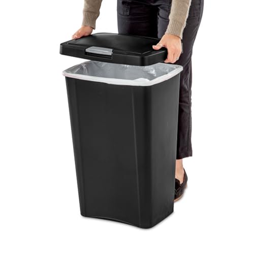 Sterilite TouchTop Plastic Wastebasket, Black, 13 Gallon, 8 Pack