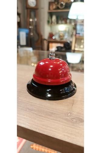 Classic Desk Bell - Loud Ringing Service Bell for Hotels, Reception, Cafes, and Home Use - Durable Metal Construction with Bright Red Top and Black Base - 3 inches Diameter