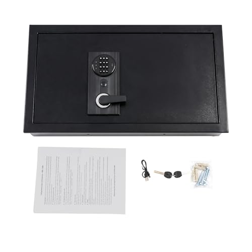 In-Wall Hidden Safe with Electronic Lock - Wall Mounted Safe for Home & Office, Dual Alarm Security, Password & Key Entry for Jewelry, Cash, Documents, 14.57x3.94x25.59 inch, Black