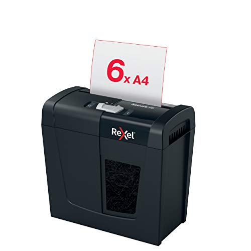 Rexel X6 Cross Cut Paper Shredder, Shreds 6 Sheets, P4 Security, Home/Home Office, 10 litre Removable Bin, Quiet and Compact, Secure Range, 2020122, Black