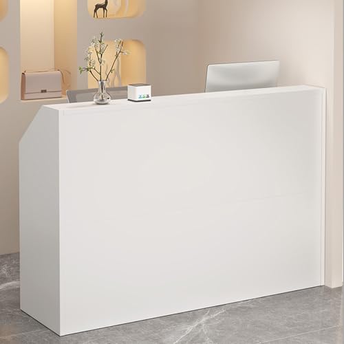 DESKGURU Reception Desk, Modern Reception Desk Counter Desk, Large Storage Shelves and Drawers, Retail Counter Front Desk for Reception Room(White)