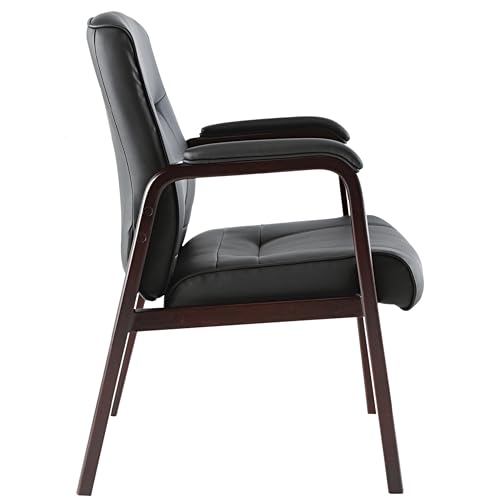 Alera Madaris Series Leather Guest Chair w/Wood Trim, Four Legs, Black/Mahogany