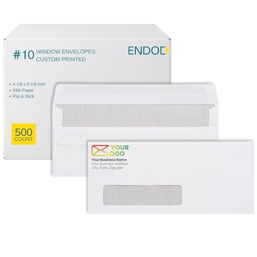 500 pack #10 Single Window Custom Printed Envelopes - Self Seal Security Envelopes, Flip and Stick Closure, Text and Logo Customization, White Security Tinted 24lb Paper - 4 1/8 x 9 1/2 Inches