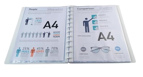 Exacompta - Ref 86371E - Box of 4 Removable Ring Binders with 30 Removable Grained Pockets - 60 Views - A4 - Size 24.5x31cm - Customizable Hard Cover Kreacover - White