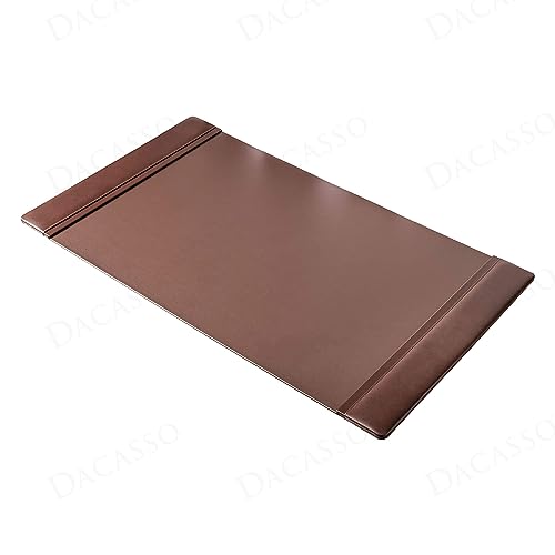 Dacasso 34” x 20” Chocolate Brown Leather Calendar Desk Pad w/Side Rails - Replaceable Insert - Executive Desk Surface Protector - Luxury Blotter for Writing