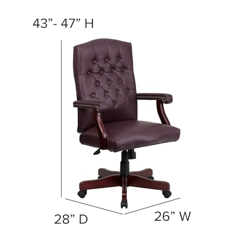 Flash Furniture LeatherSoft Swivel Office Chair with Arms, Burgundy