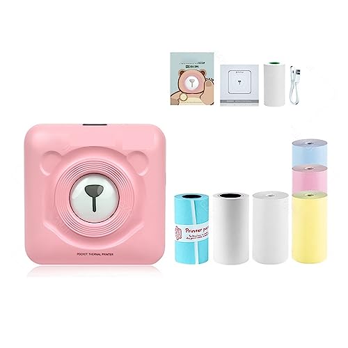 MKJGGII Red Portable Thermal Photo Printer Wireless Mini Pocket Pictures Label Sticker Printing 58mm(304 Pink Add 6rolls)