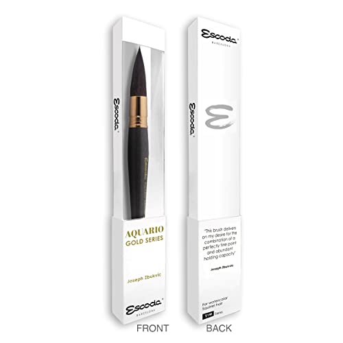 Escoda Aquario Gold Series 1140 Joseph Zbukvic Artist Watercolor and Acrylic Paint Brush, Short Handle, Round Mop, Petit Gris Natural Squirrel Hair (Size 14)
