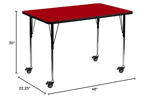 BizChair Mobile 30x48 Red Thermal Laminate Adjustable Activity Table