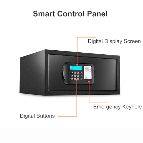 Small Safe Box Digital Safe with LED Sensor Light and Emergency Power Outlet, Security Box for Hotel, Office, Home