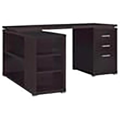 Scranton & Co L-Shaped Wood Writing Desk, Cappuccino Finish, 60" W x 47.25" D x 29.5" H, MDF and Laminate, 3 Drawers, Shelves, Reversible Setup, Contemporary Home Office Desk with Storage