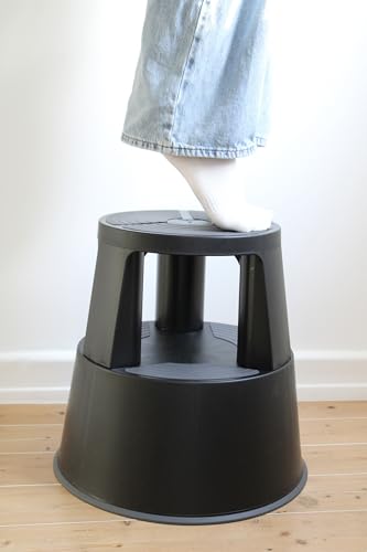 WEDO Super Step Rolling Stool - Robust Step Stool Made of Unbreakable Plastic, TÜV/GS Tested According to EU Standard EN 14183-F, Non-Slip & Rollable, Made in Germany, Height Approx. 43 cm, Load