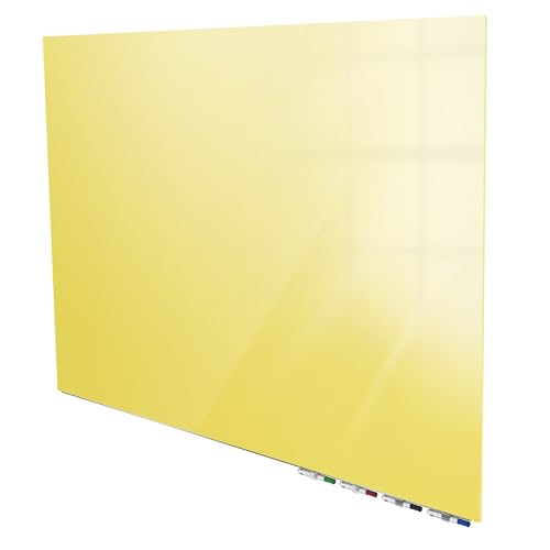 Aria 3'H x 4'W Magnetic Low Profile 1/4" Glass Whiteboard - Horizontal Yellow - 4 Rare Earth Magnets, 4 Markers and Eraser