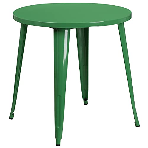 BizChair Commercial 30" Round Green Metal Indoor-Outdoor Table Set with 2 Cafe Chairs