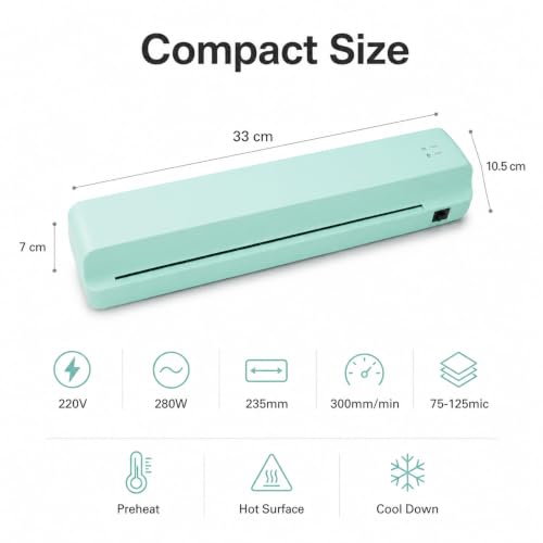 Craftelier Minty Laminator and Hot Foil Applicator, Low Noise Thermal Laminator Machine with Rapid Preheating for Home Office School Business，Pink