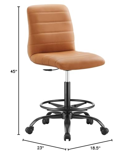 Modway Ripple Armless Vegan Leather Drafting Chair in Black Tan