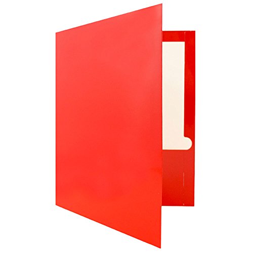 JAM PAPER Laminated Two Pocket Glossy School Folders - Letter Size - High Gloss Red - Bulk 100/Box