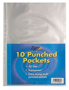 2 Packs Of 10 x A3 Portrait Punched Poly Pockets Top Opening 80 Micron
