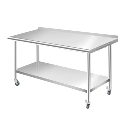 Garvee Stainless Steel Work Table with Casters, 24 x 60 Inch Prep Table