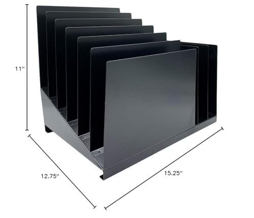 Huron Desktop File Binder Organizer Storage, Combination Vertical 3/Slant 6 Slot Tray, Black Steel
