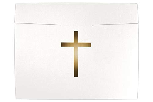 LUXPaper 9.5" x 12" Certificate Holders | White Linen | Gold Foil Cross | 100lb. Cover | 25 Qty