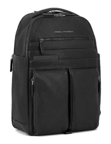PIQUADRO 15.6" Leather Laptop Backpack, Black, Nero