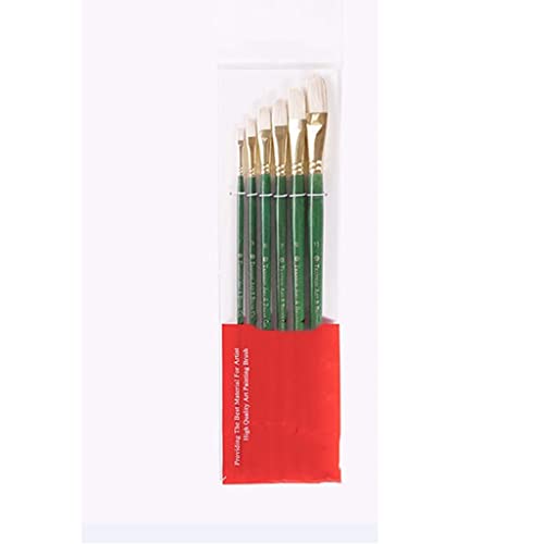HBJWOV 6pcs Green Long Pole Handle Art Paint Brush Set with Oval Shape Handmade Pen Oil Brush Acrylic Paint Art