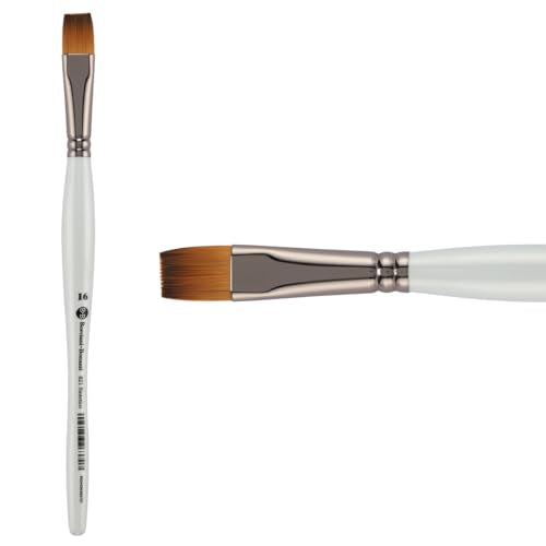 Borciani e Bonazzi Unico Fiamatto Synthetic Series 821 Paint Brush, Flat Size 16 - for Acrylic and Watercolor Painting - Ergonomic Handle, Animal-Friendly, Brass Ferrule, Handcrafted in Italy