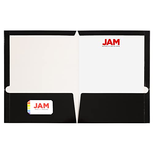 JAM PAPER Laminated Two Pocket Glossy School Folders - Letter Size - High Gloss Black - Bulk 25/Pack