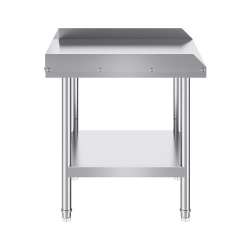 VEVOR Stainless Steel Work Table, 24 x 24 x 26 Inch Commercial Food Prep Worktable, 3-Sided Backsplash Heavy Duty Prep Worktable, Metal Work Table with Adjustable Height for Restaurant Home Hotel