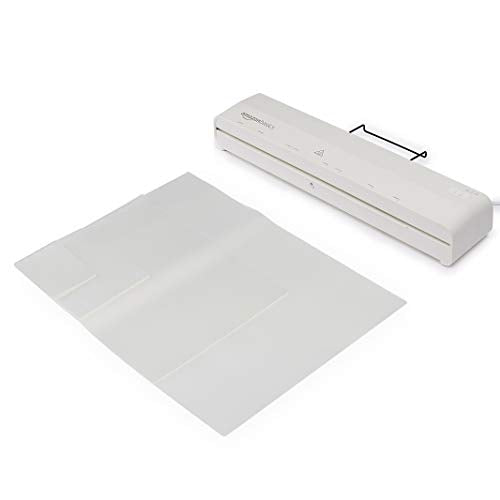 Amazon Basics 12-Inch Thermal Laminator Machine, 1 Min Fast Warm-Up, for Documents Photos, Home/Office/School Use, 20 Pouches Included, White