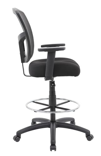 Scranton & Co Mesh Adjustable Height Drafting Stool, Black Finish, 46-49 in H x 27 in W x 27 in D, 4 in Foam Seat Cushion, Chrome Footring, Hooded Casters, Commercial Grade Office Chair